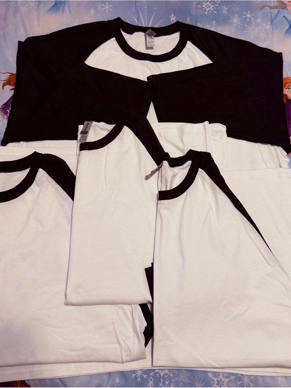 Gildan White Tee Bundle of 4 with Black Raglan Collar